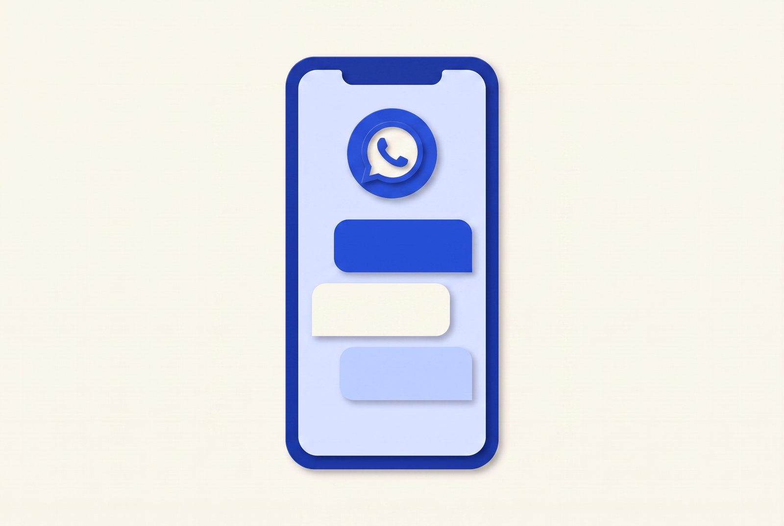 A phone showing a WhatsApp conversation rendered in cobalt blue