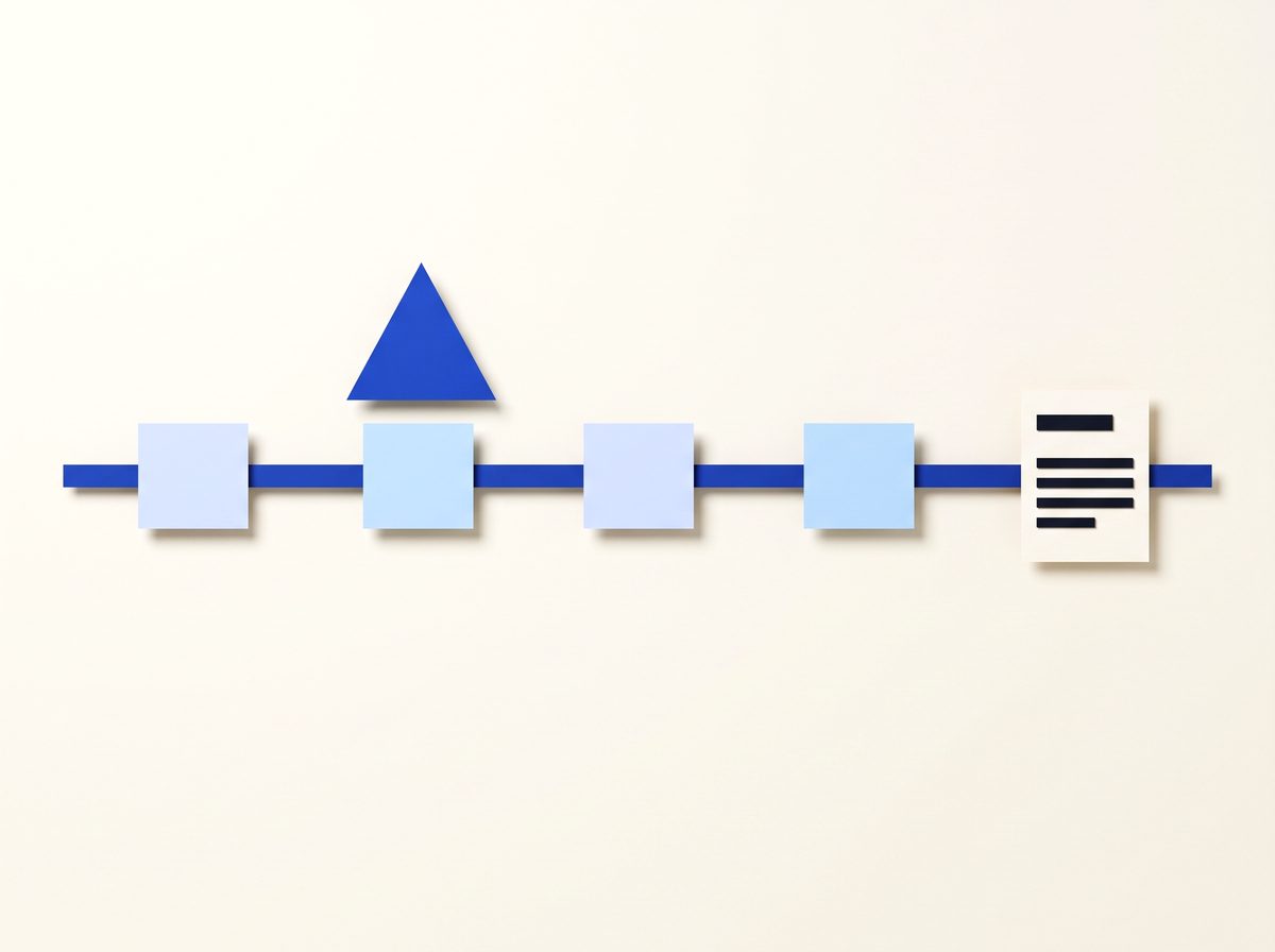 An incident timeline rail with event tiles and a warning triangle