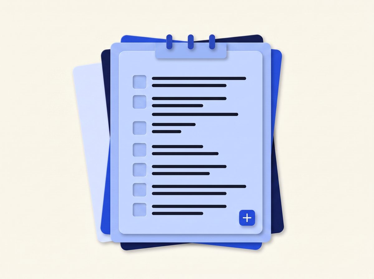 A clipboard with an intake checklist and a consent document behind it